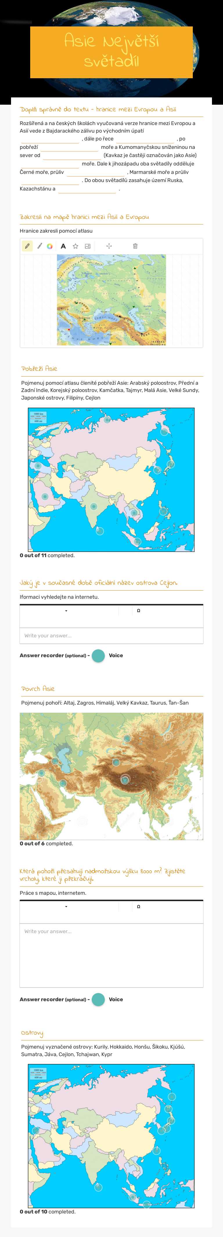 Asie Největší světadíl worksheet preview image