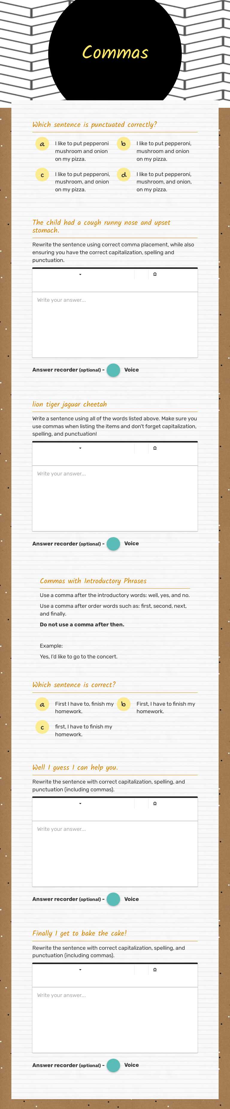 Commas worksheet preview image