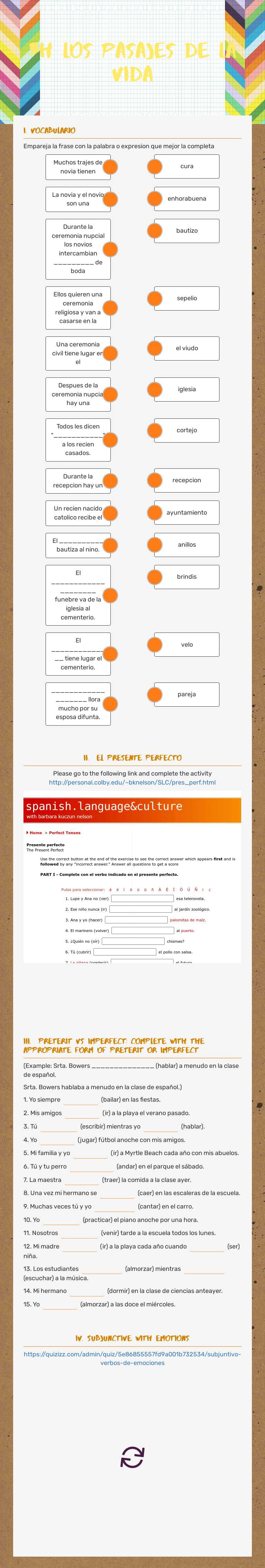 3H Los pasajes de la vida Grade 10 worksheet preview