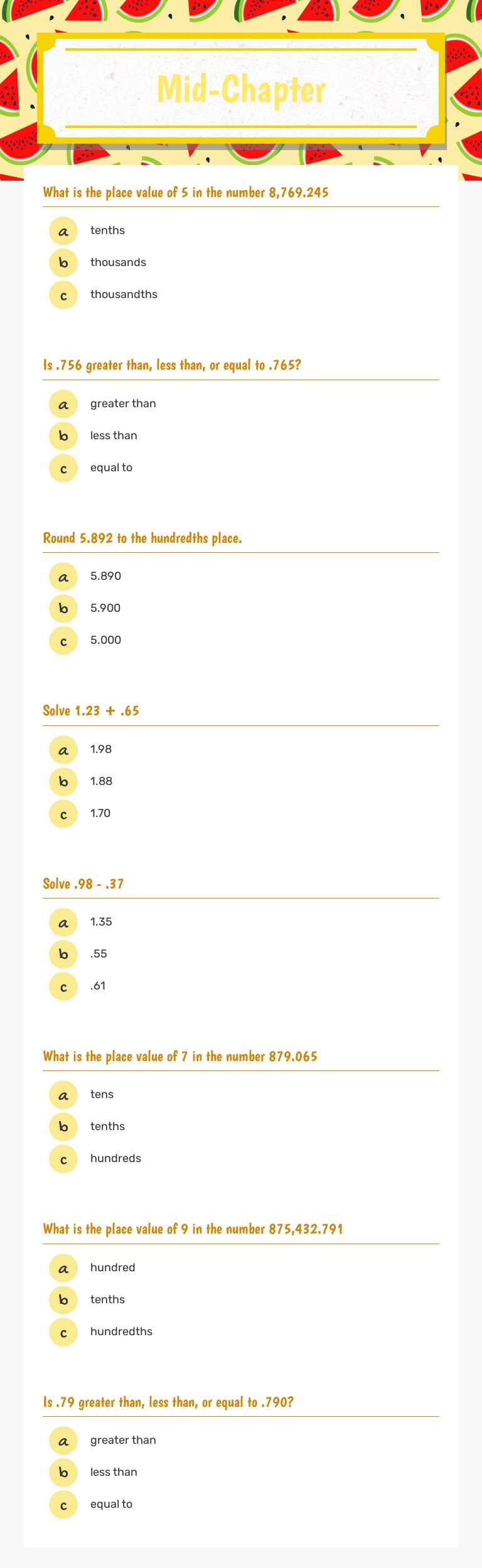 Mid-Chapter worksheet preview image