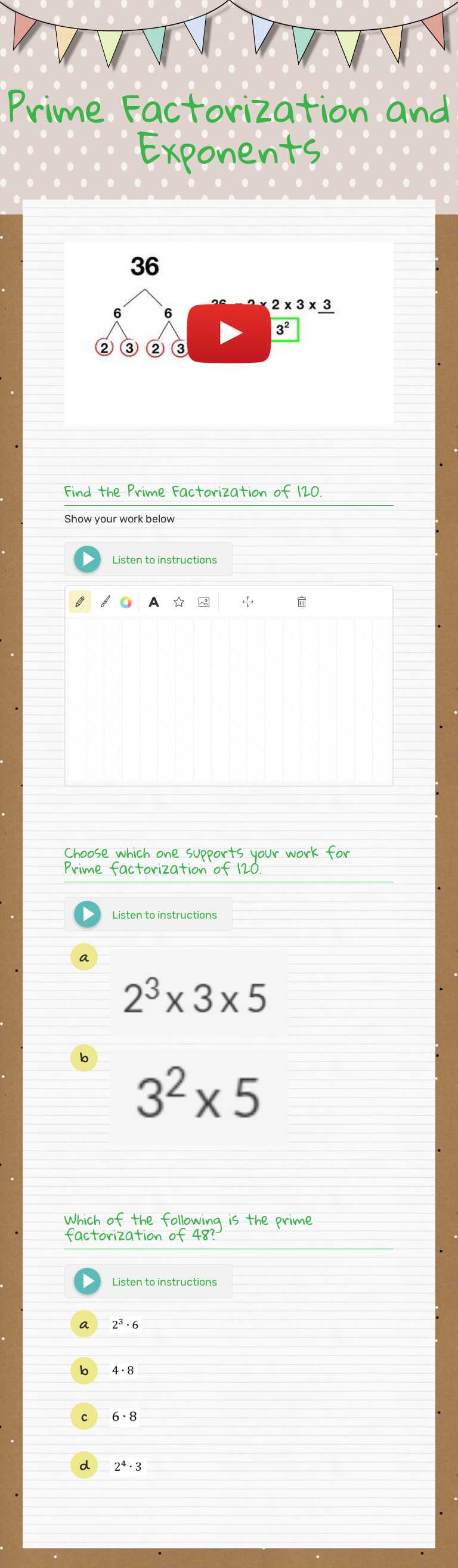 Prime Factorization and 
Exponents Grade 6 worksheet preview