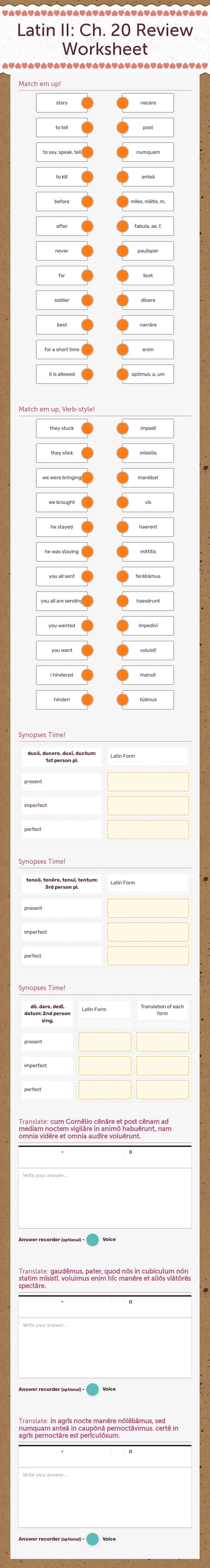 Latin II: Ch. 20 Review Worksheet worksheet preview image