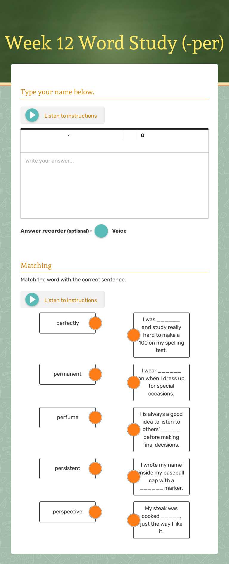 Week 12 Word Study (-per) worksheet preview image