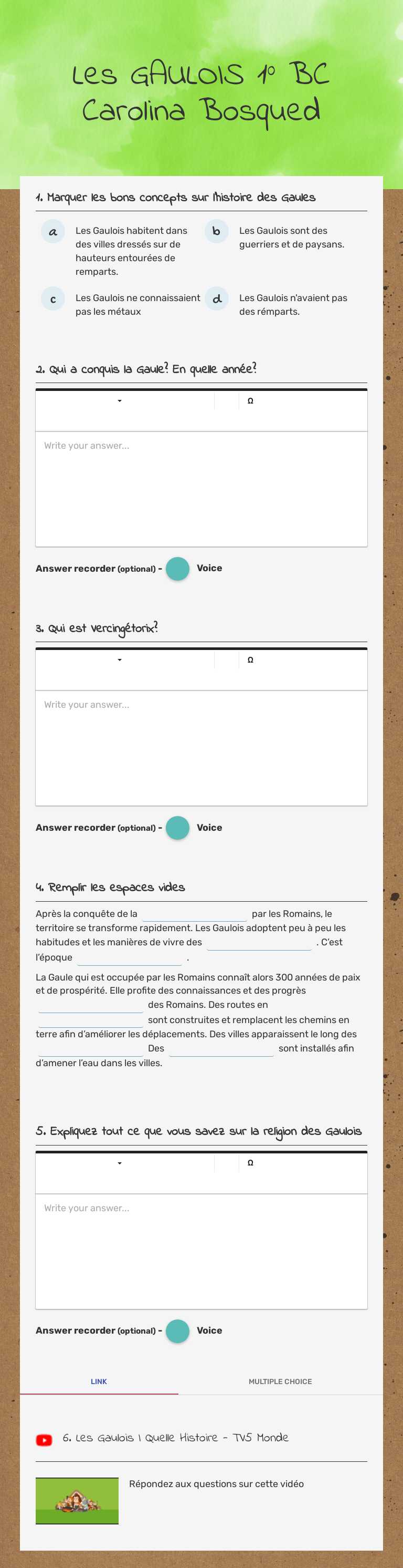 Les GAULOIS 1º BC            Carolina Bosqued worksheet preview image