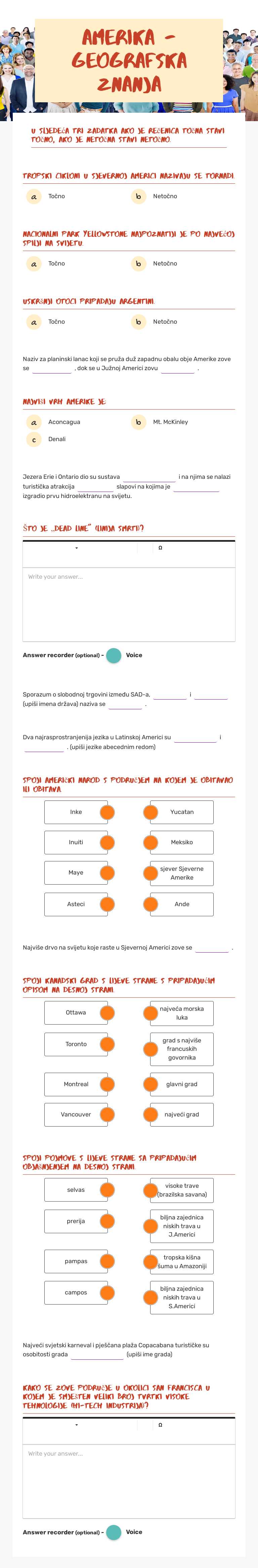 Amerika - geografska znanja Grade 6 worksheet preview