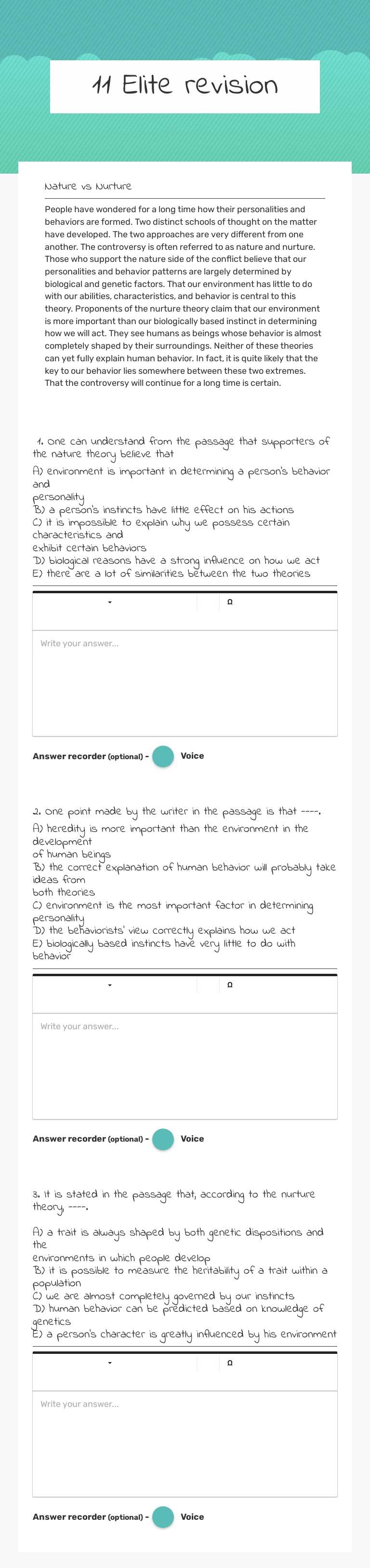 11 Elite revision worksheet preview image