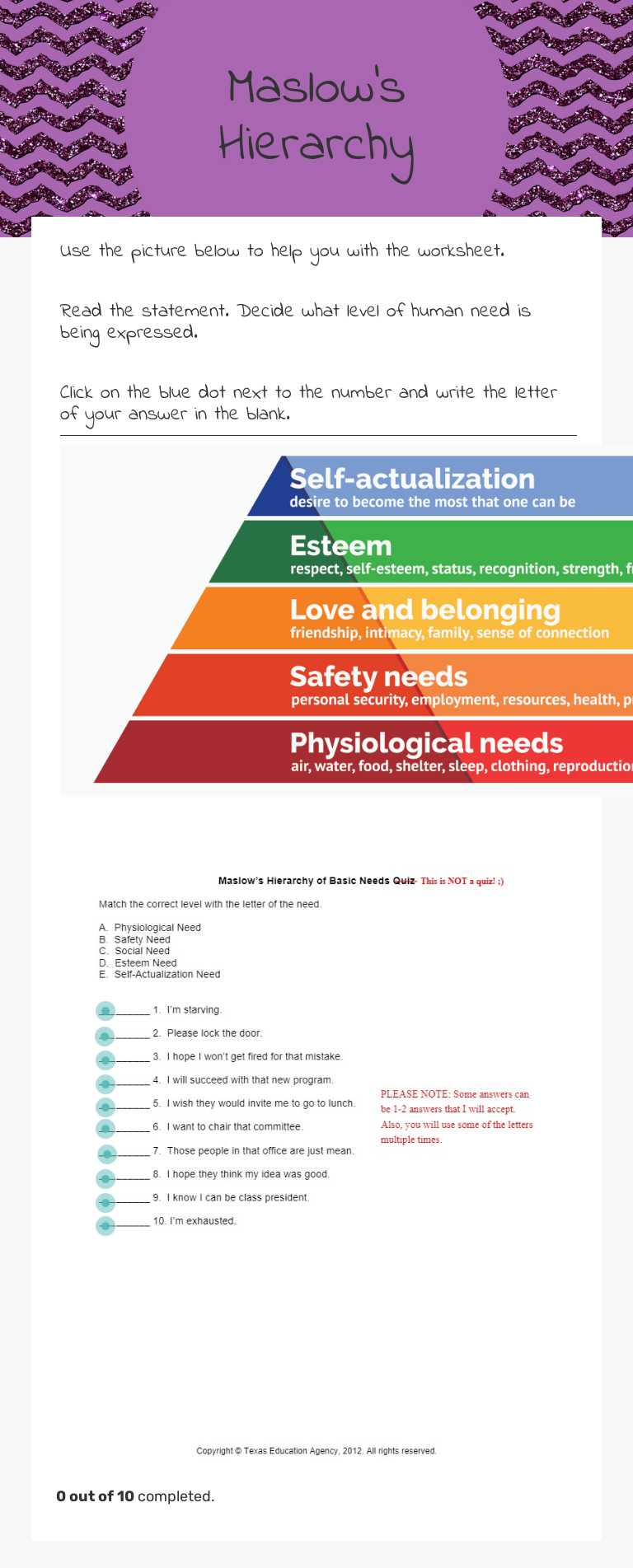 Understand human motivation! This Maslow's Hierarchy of Needs worksheet ...