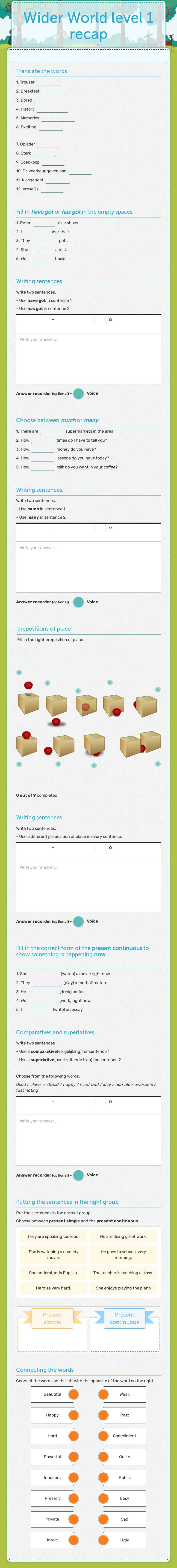 Wider World level 1 recap worksheet preview image