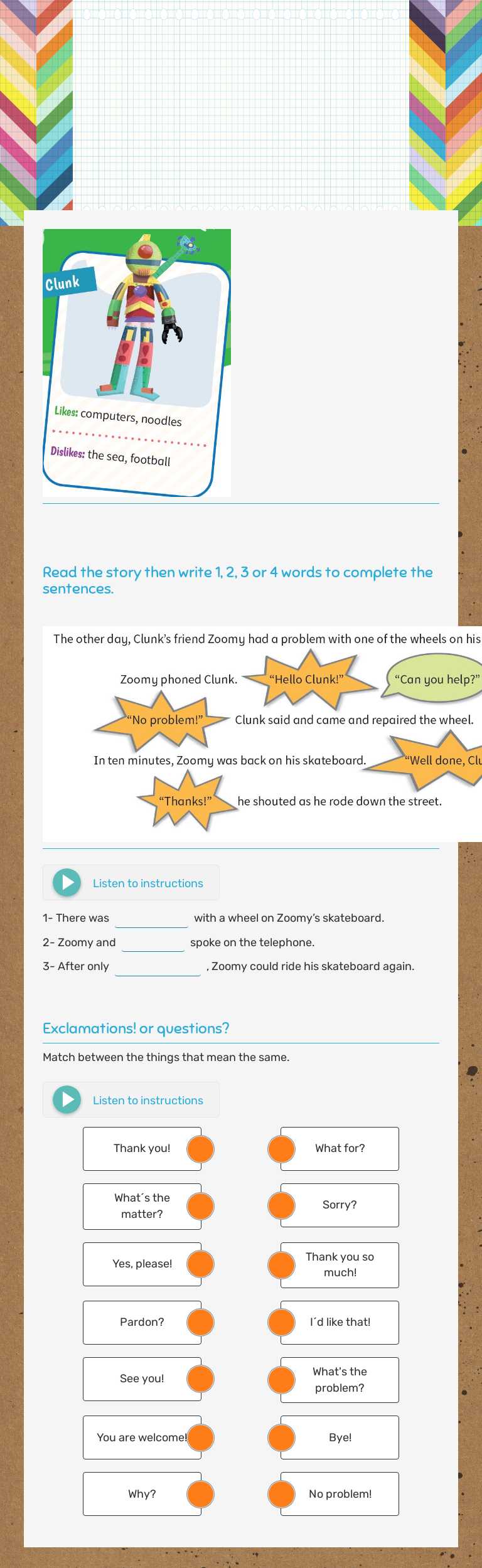 Let´s meet Clunk worksheet preview image