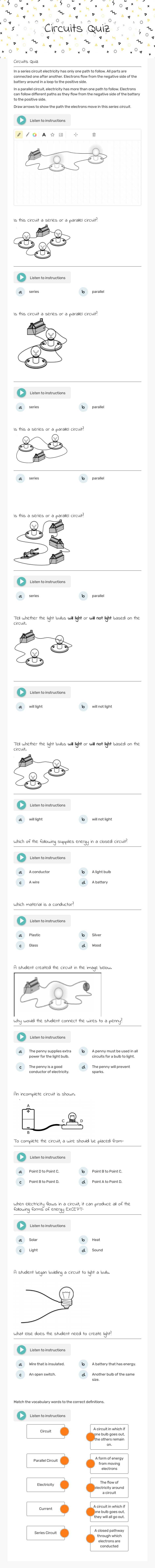 Circuits Quiz Grade 5 worksheet preview