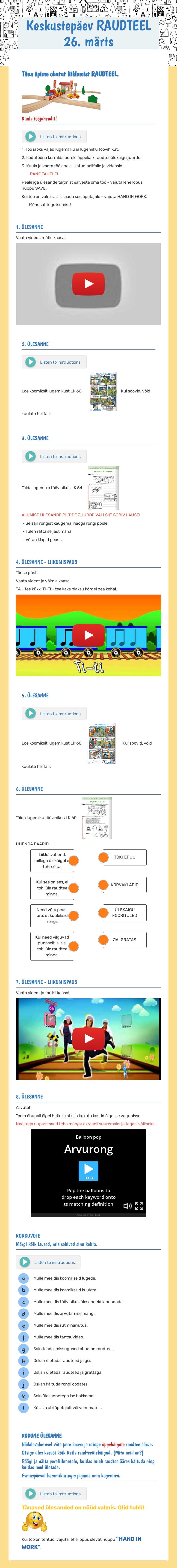 Keskustepäev
RAUDTEEL
26. märts worksheet preview image