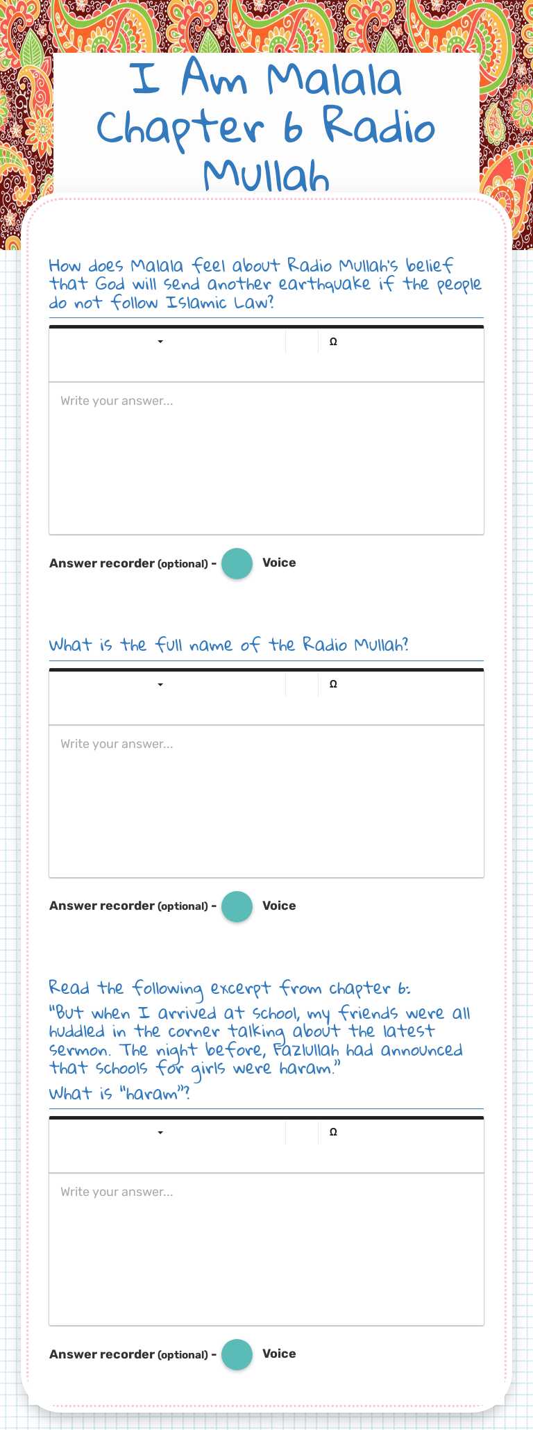 I Am Malala          Chapter 6 Radio Mullah worksheet preview image