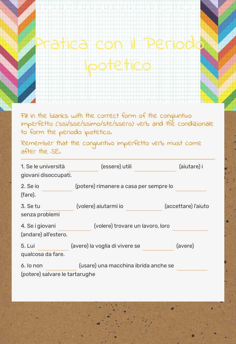 Pratica con il Periodo Ipotetico Grade 12 worksheet preview