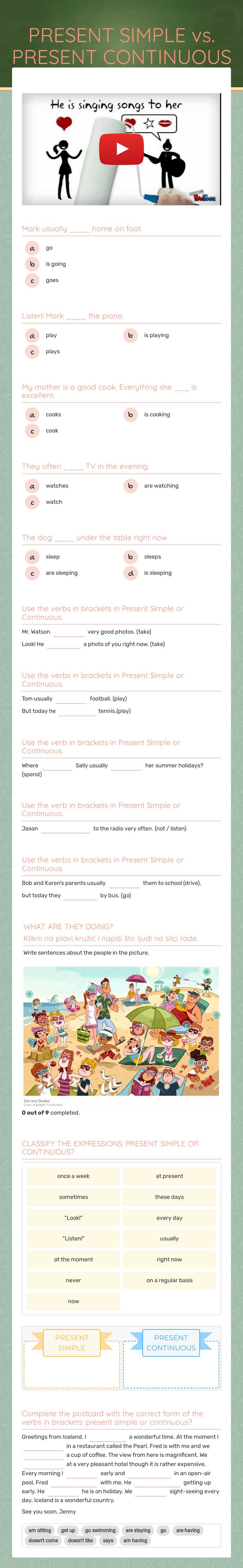 PRESENT SIMPLE vs. 
PRESENT CONTINUOUS Grade 8 worksheet preview