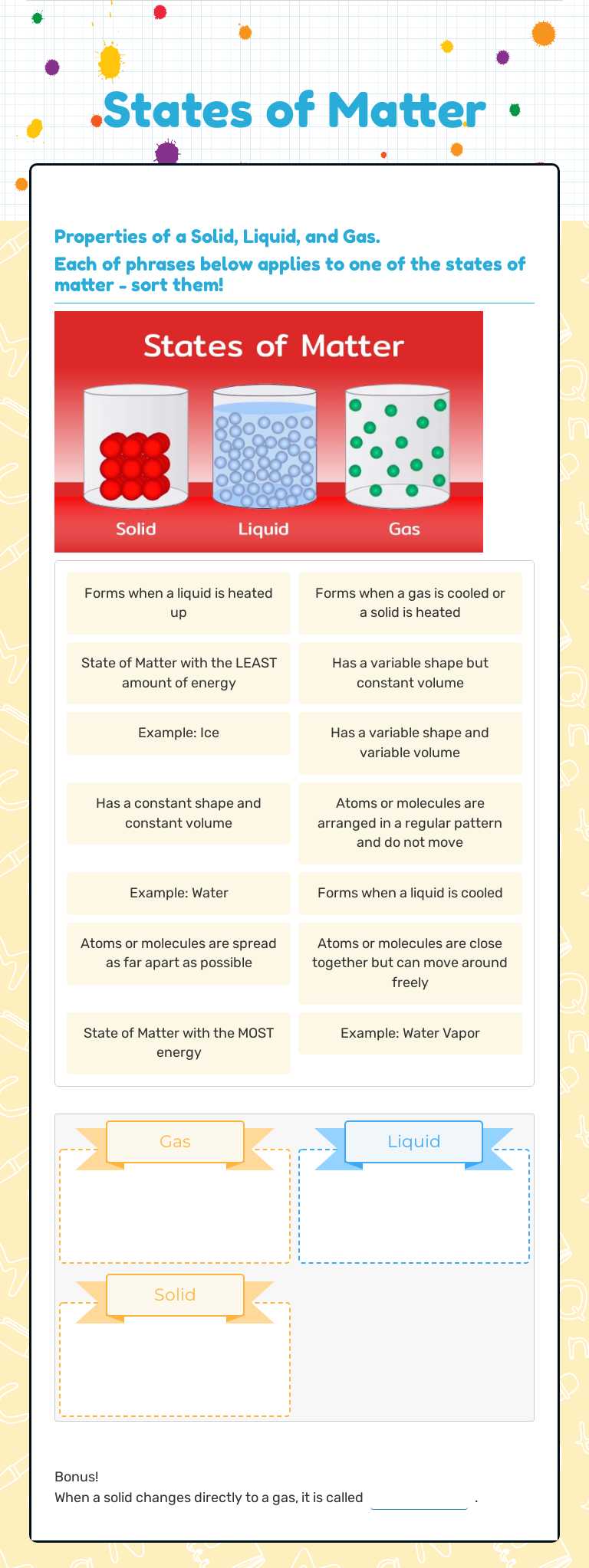 States of Matter worksheet preview image
