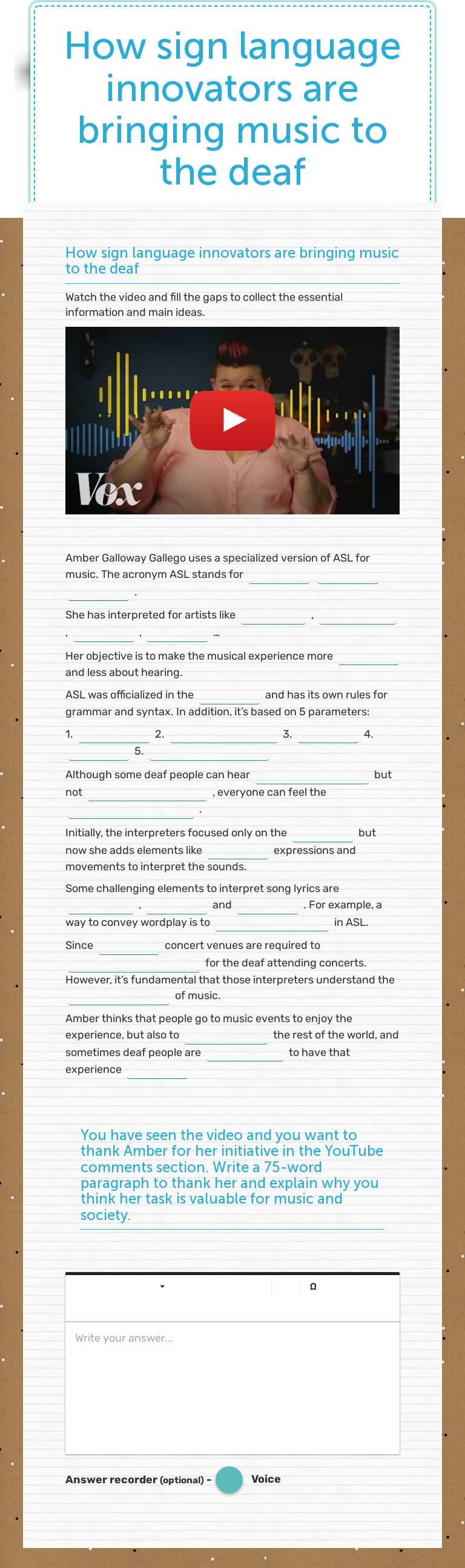 How sign language innovators are bringing music to the deaf worksheet preview image