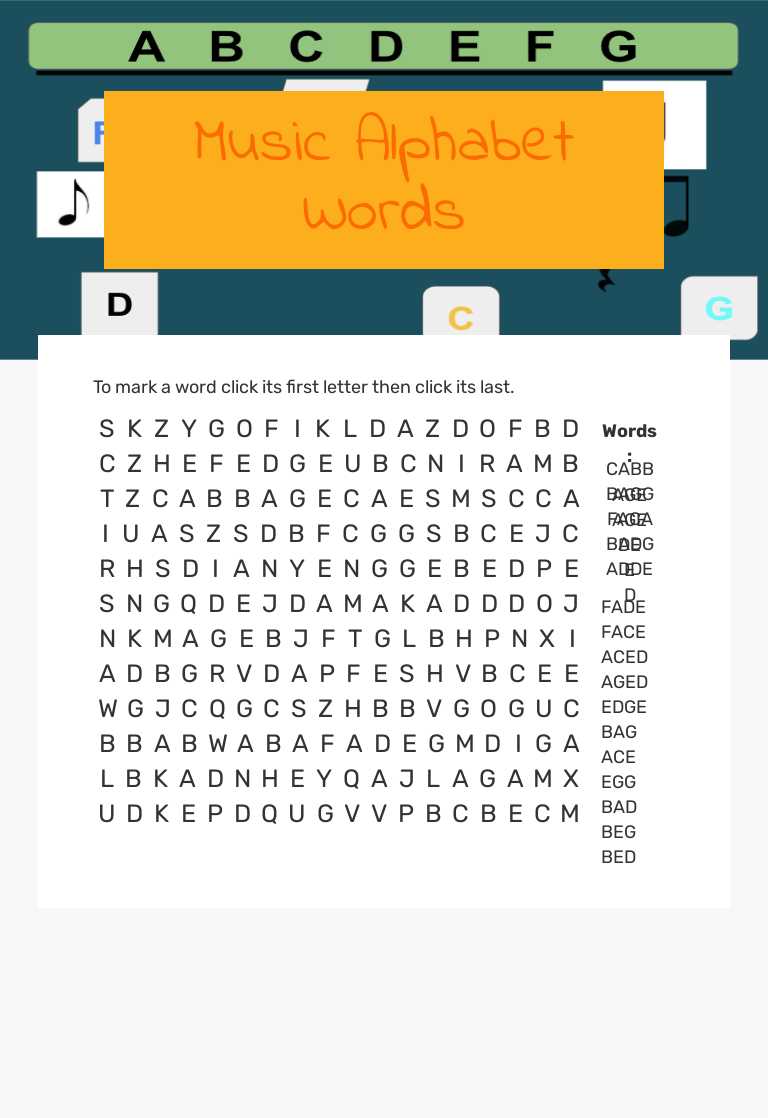 Music Alphabet Words worksheet preview image