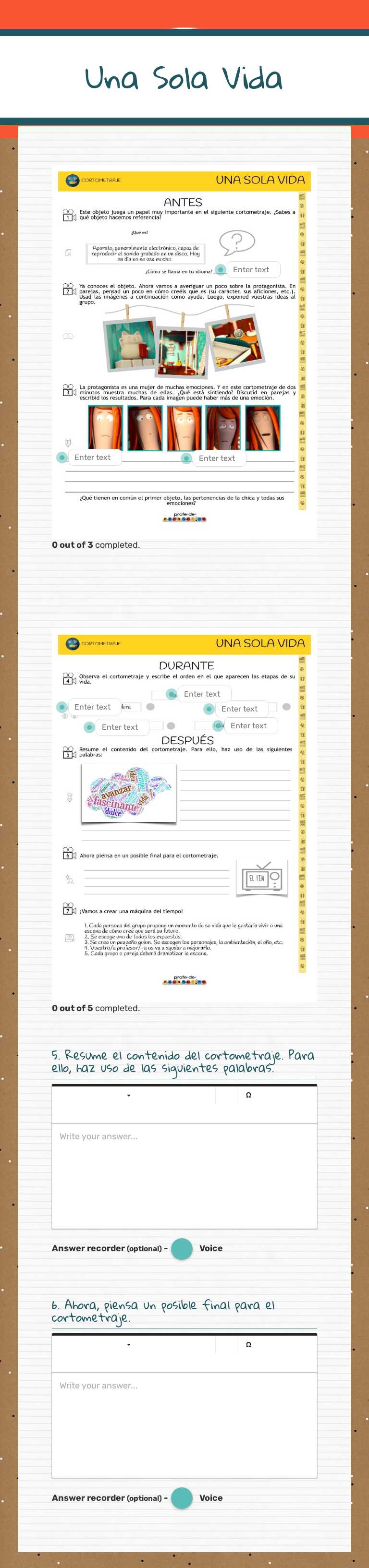 Una Sola Vida worksheet preview image