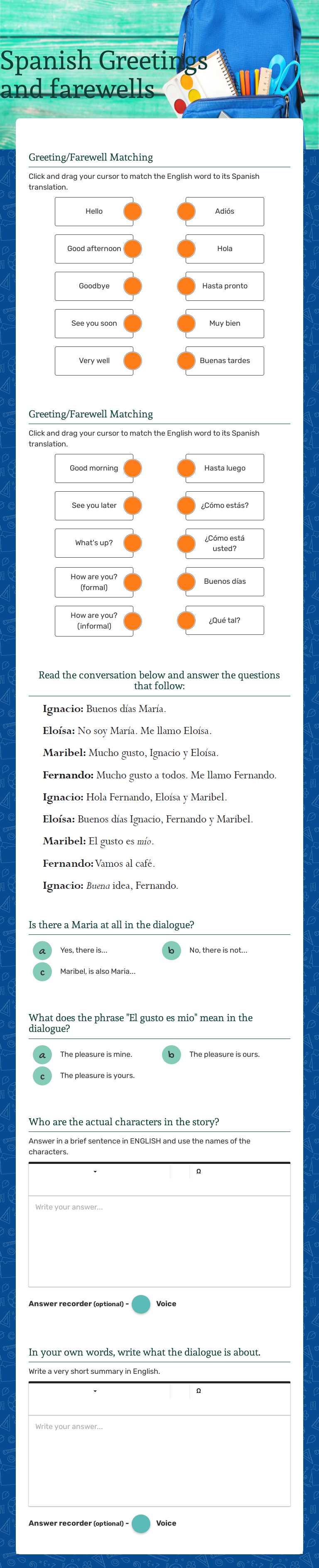 Master Spanish greetings and farewells! Practice matching, translation ...