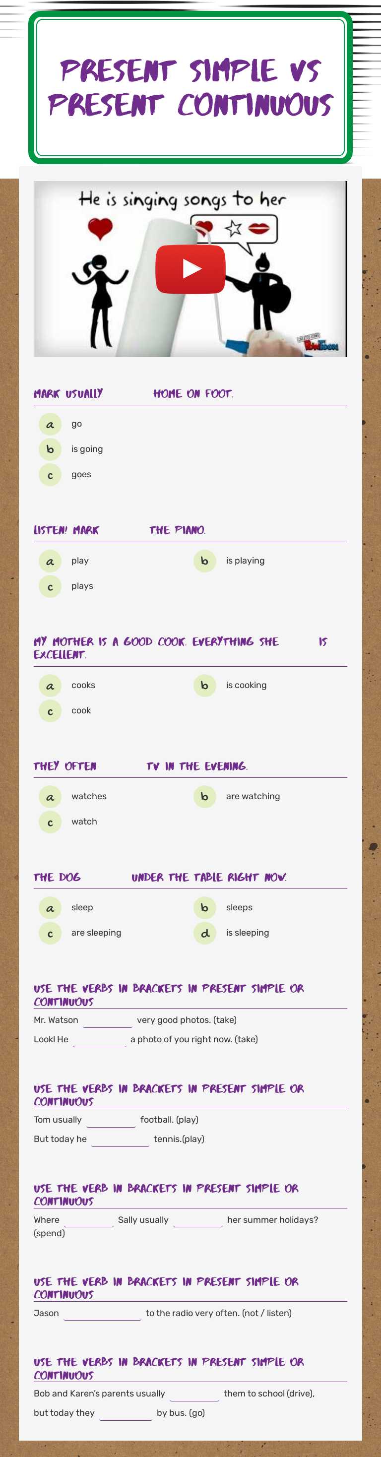 present simple vs 
present continuous worksheet preview image