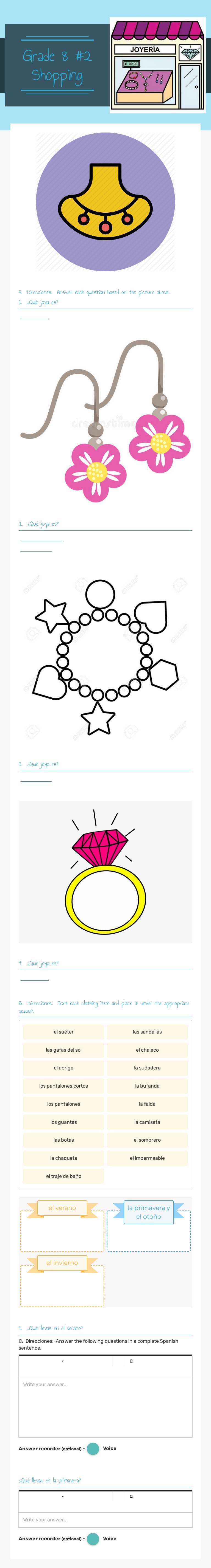 Grade 8 #2 Shopping Grade 8 worksheet preview