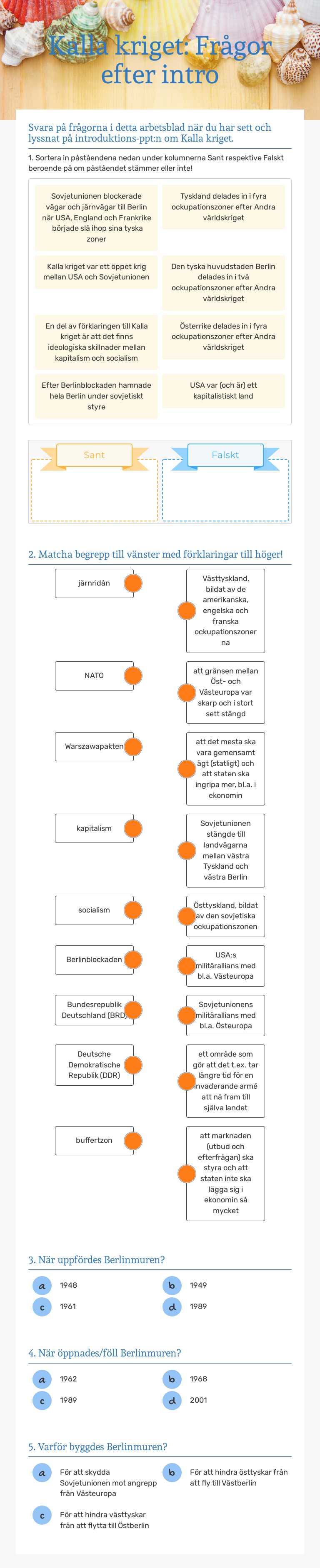Kalla kriget: Frågor efter intro worksheet preview image