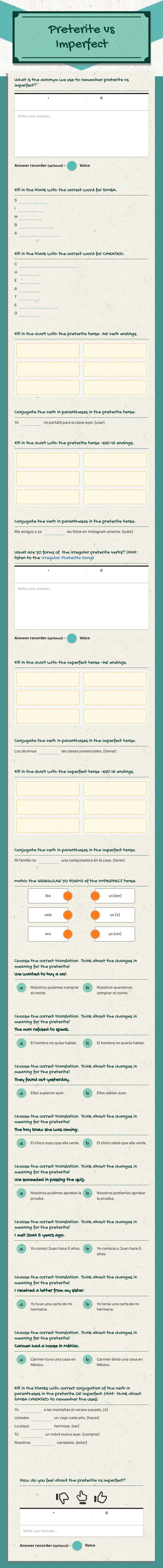 Preterite vs Imperfect worksheet preview image