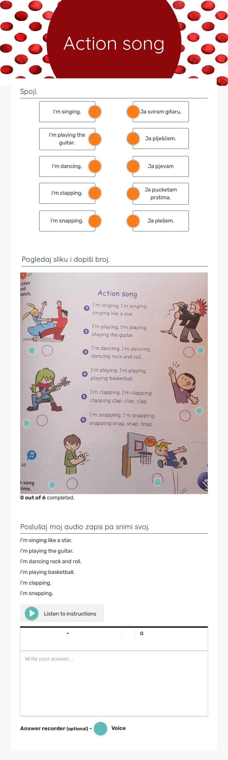 Action song Grade 2 worksheet preview