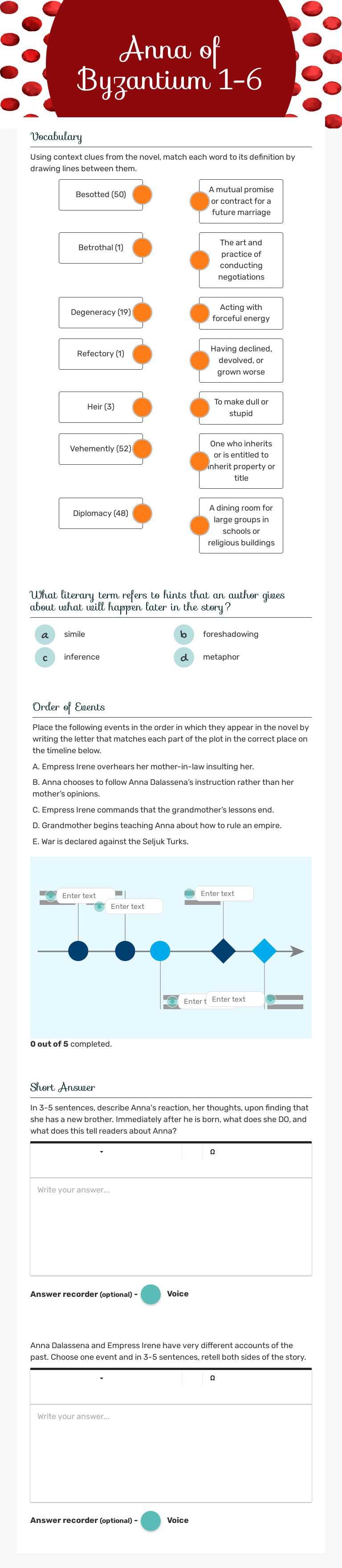 Anna of Byzantium 1-6 worksheet preview image
