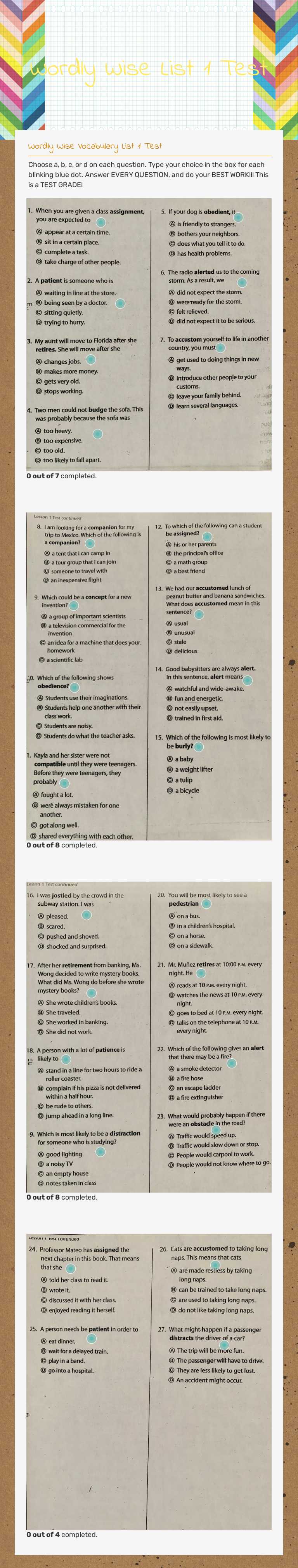 Wordly Wise List 1 Test Grade 5 worksheet preview