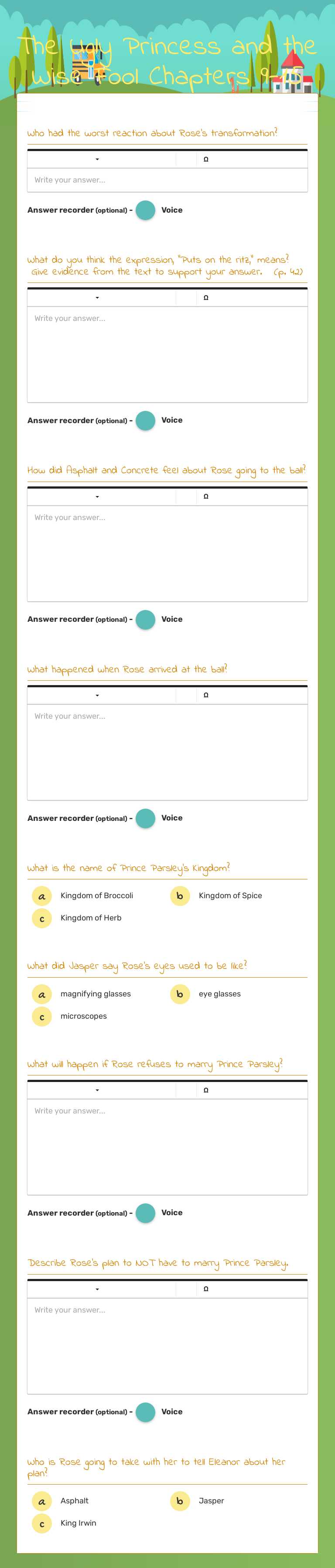 The Ugly Princess and the Wise Fool Chapters 9-15 worksheet preview image