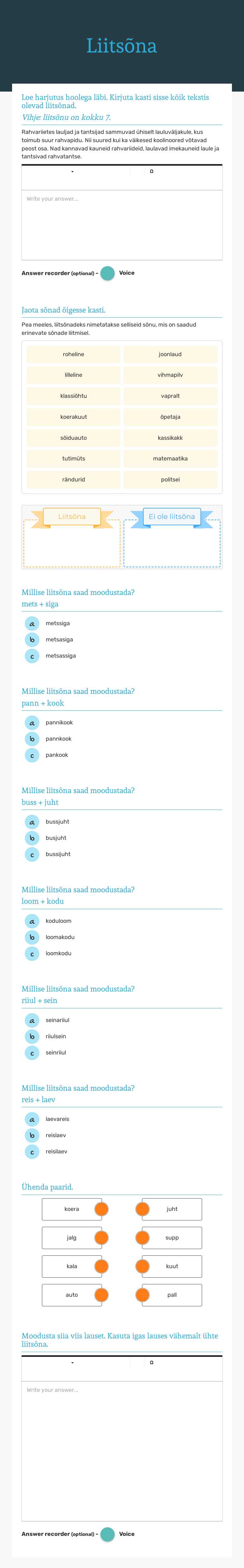 Liitsõna Grade 3 worksheet preview
