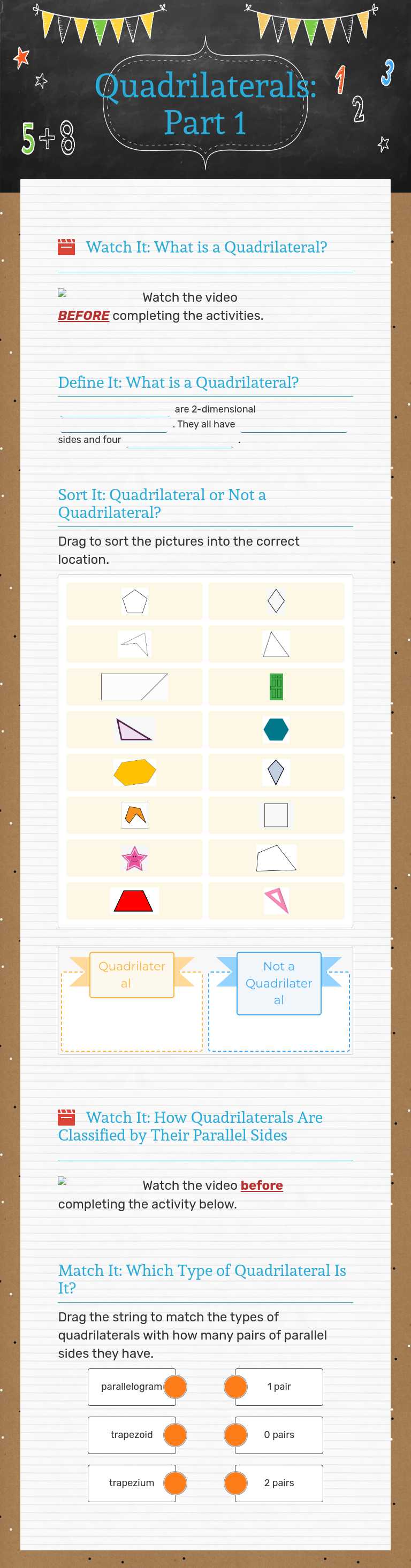 Quadrilaterals: Part 1 worksheet preview image