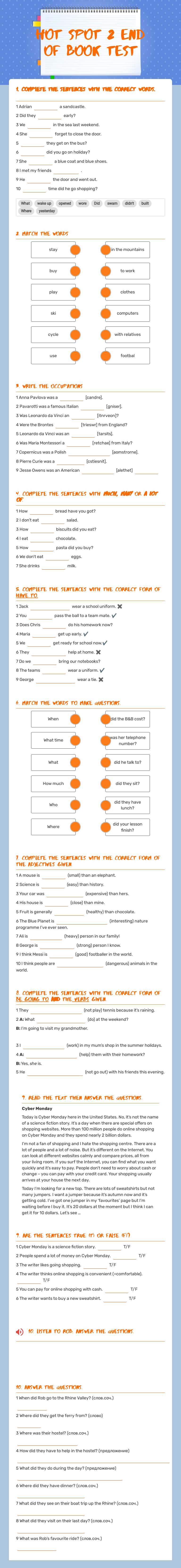 Hot Spot 2        End of book test Grade 6 worksheet preview