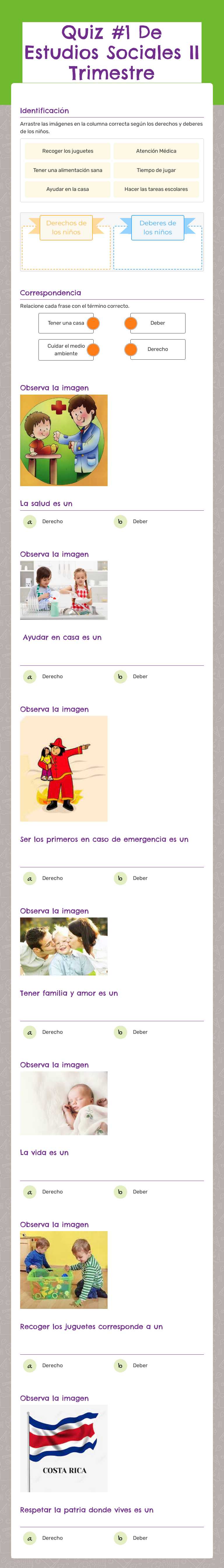 Quiz #1 De Estudios Sociales II Trimestre worksheet preview image