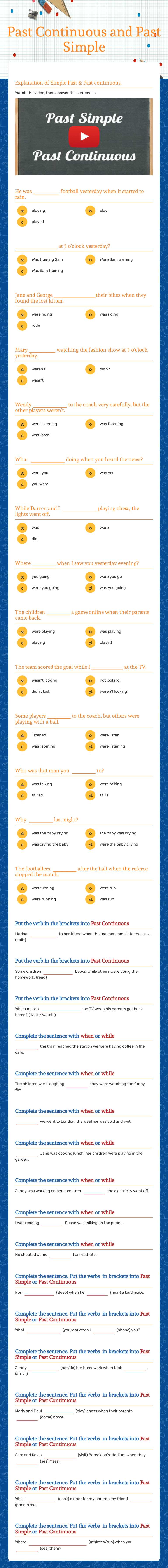 Past Continuous and Past Simple worksheet preview image