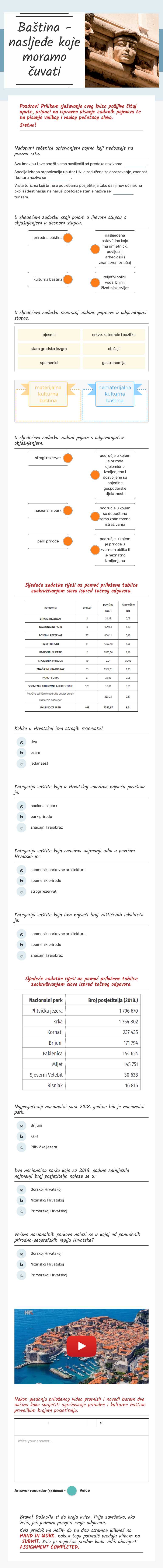 Baština - nasljeđe koje moramo čuvati Grade 6 worksheet preview