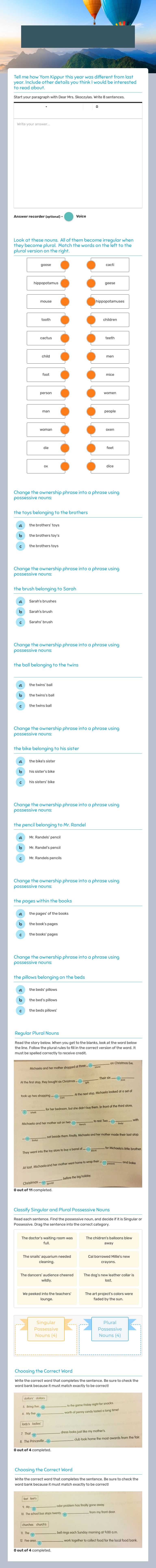 Practicing Plural and Possessive Nouns worksheet preview image