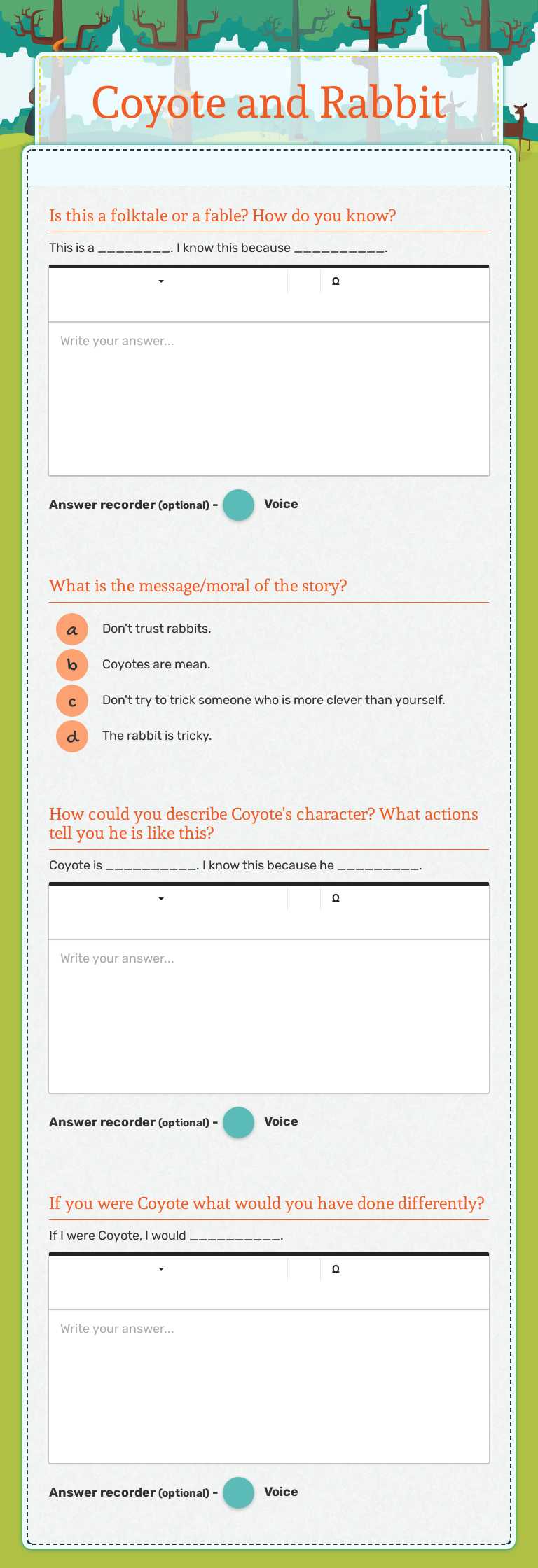 Coyote and Rabbit worksheet preview image