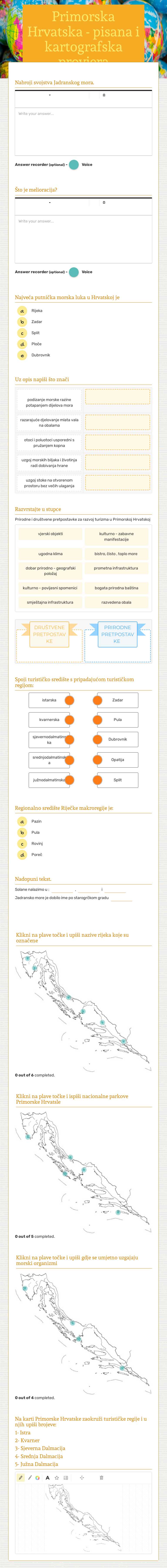Primorska Hrvatska - pisana i kartografska provjera Grade 8 worksheet preview