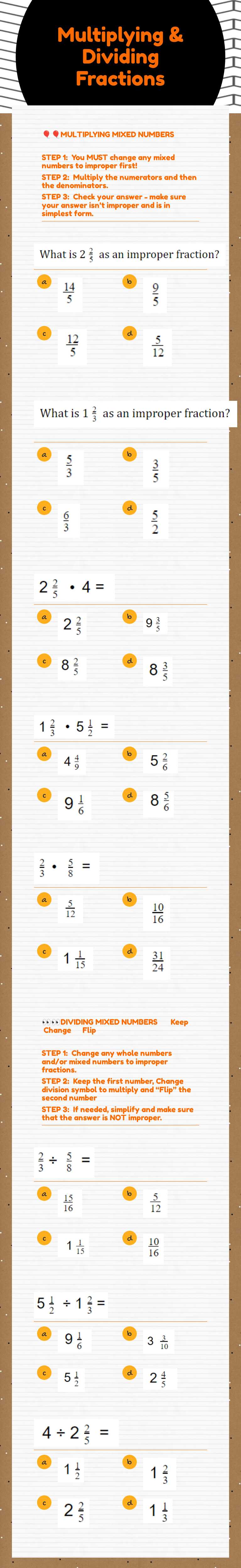 Multiplying & Dividing Fractions worksheet preview image