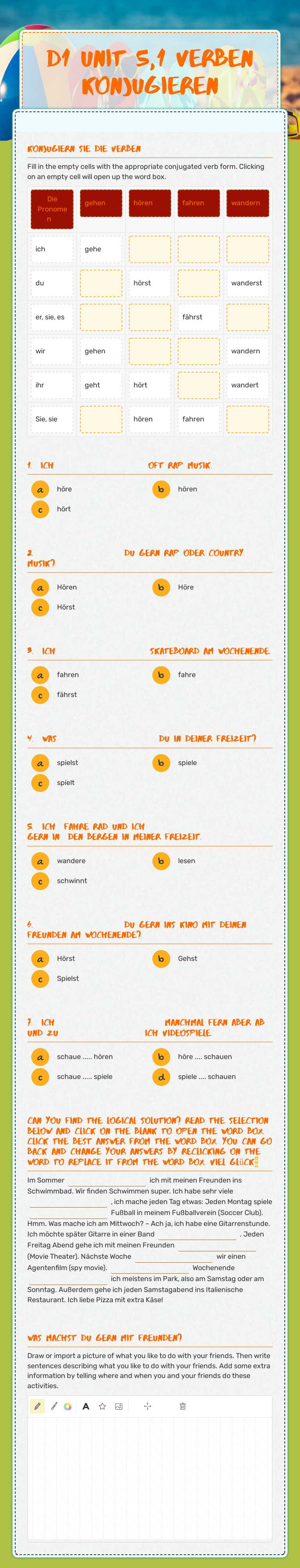D1 Unit 5,1       Verben Konjugieren worksheet preview image