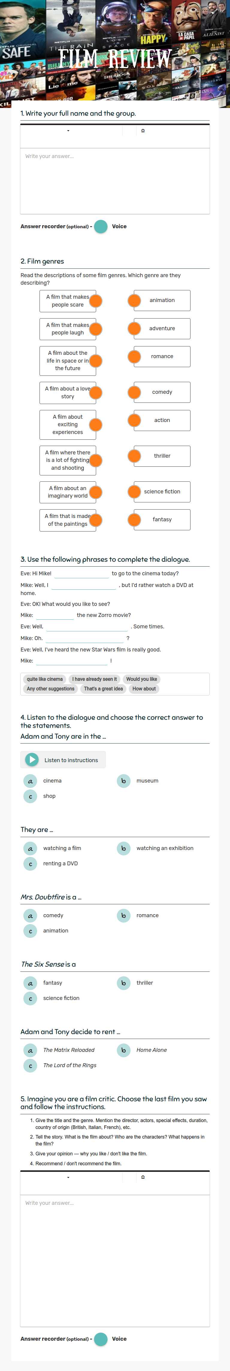 Film Review Grade 7 worksheet preview