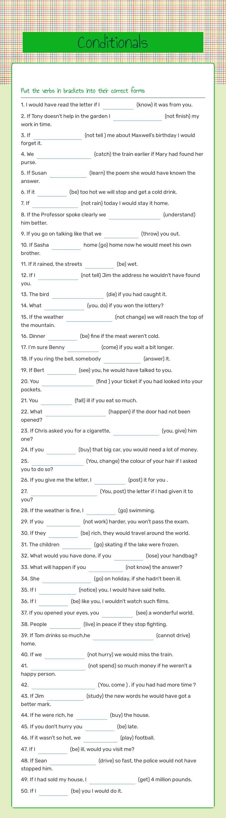 Conditionals worksheet preview image