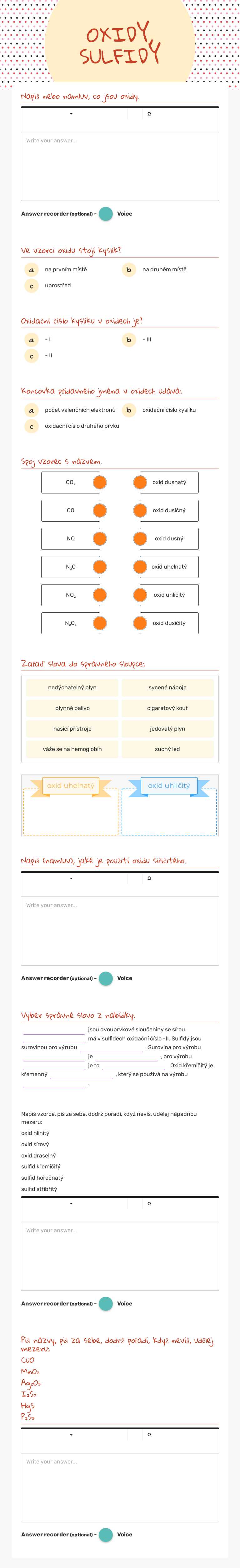 OXIDY, SULFIDY worksheet preview image