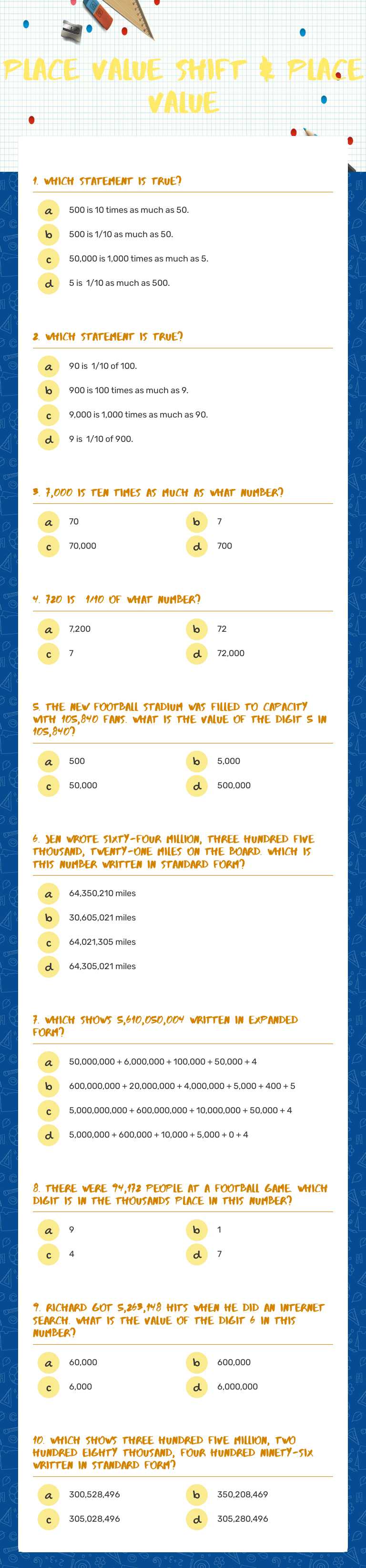 Place Value Shift & 
Place Value worksheet preview image
