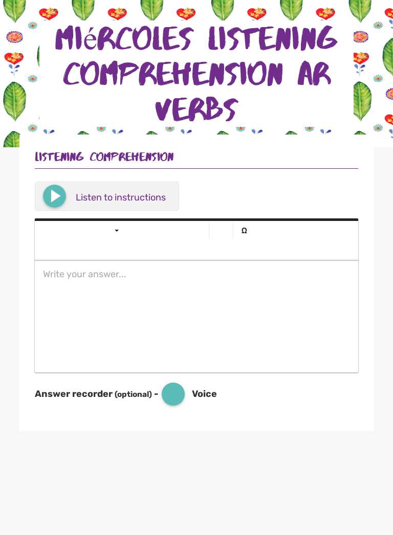 miércoles Listening comprehension ar verbs worksheet preview image