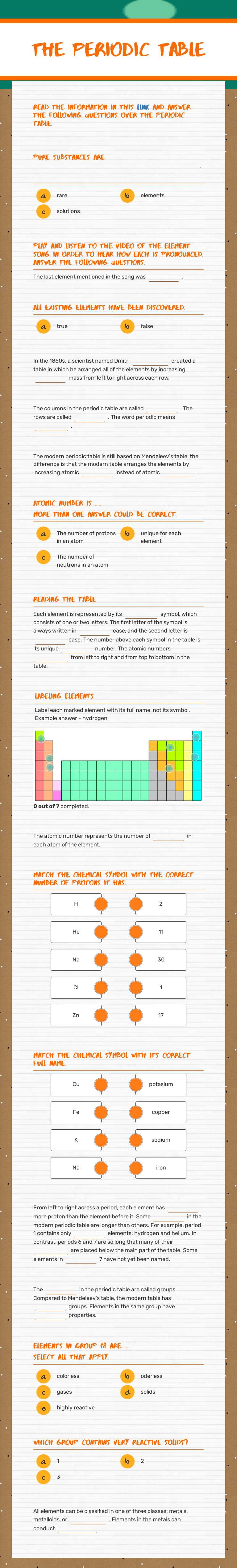 The Periodic table worksheet preview image