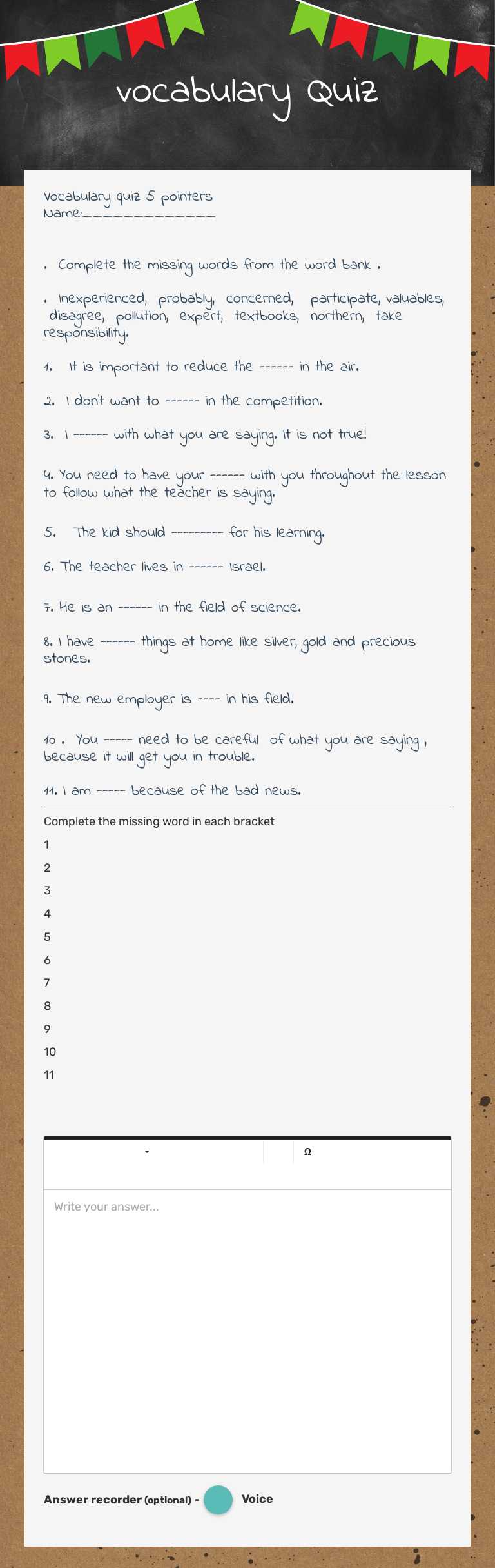 vocabulary Quiz worksheet preview image