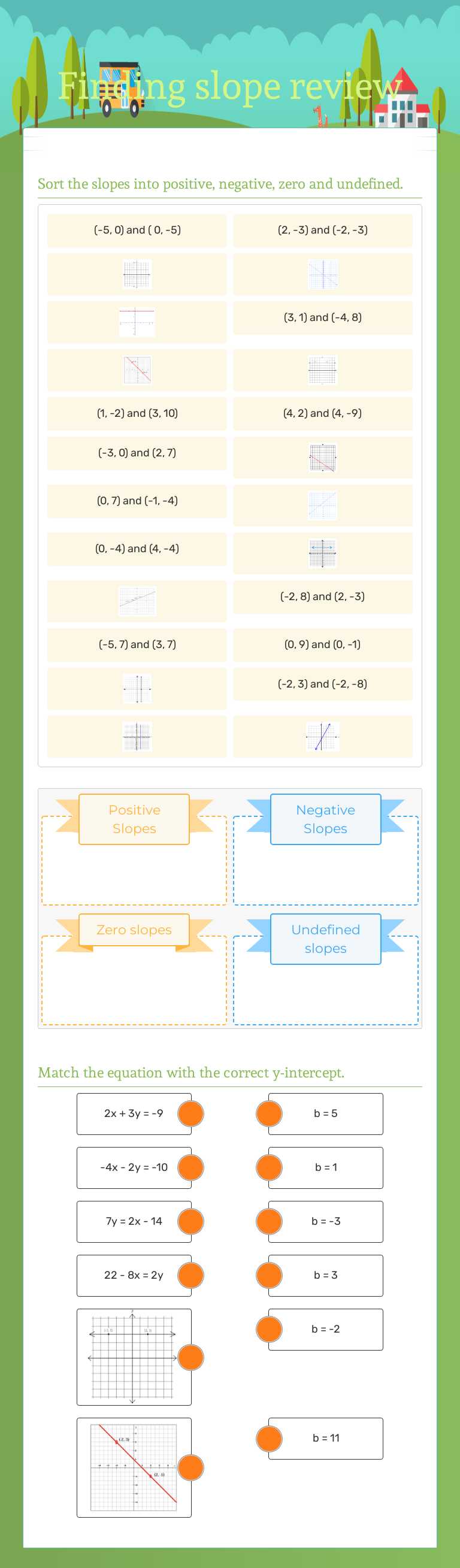 Finding slope review worksheet preview image